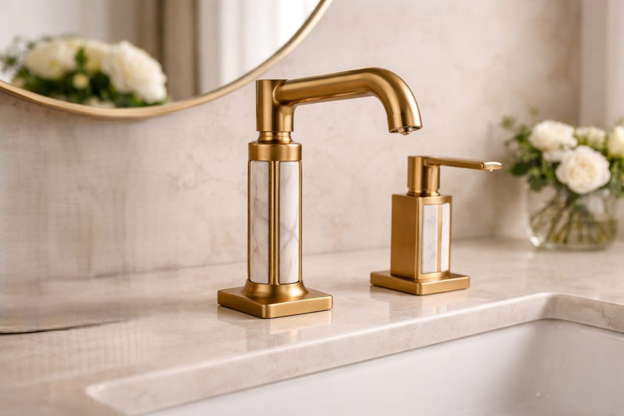 Firmware update and diagnostics concept image for smart commercial sensor faucet control system with service tablet and status indicator module